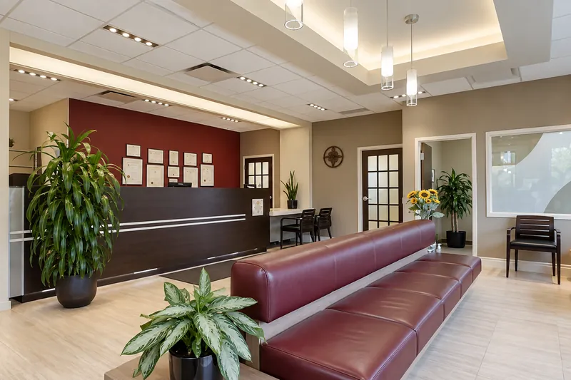 Reception desk and waiting area at the Dr. Kevin J. McCann oral surgery office in Waterloo